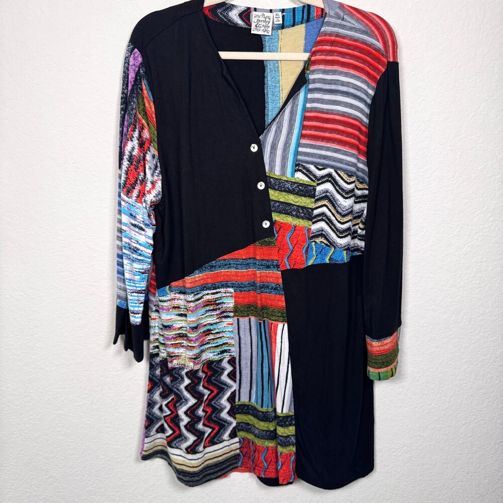 Parsley & Sage Womens Flowy Tunic Top Size XL Artsy Arts Colorful Bold Black